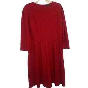 Alex Marie Women’s Red Knit 3/4 Sleeve Pleated Midi Dress XL Stretch Minimalist